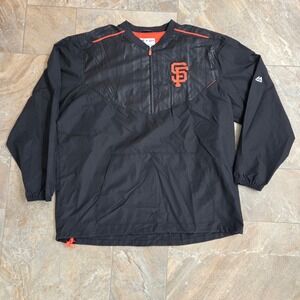 Majestic San Francisco Giants MLB Authentic Quarter Zip Windbreaker Mens 2XL Blk